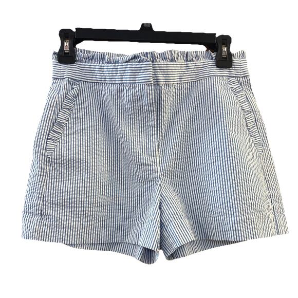 J.CREW Pants - J Crew Shorts Blue White Seersucker Stripe Sz 0 Ruffle Beach Summer Preppy